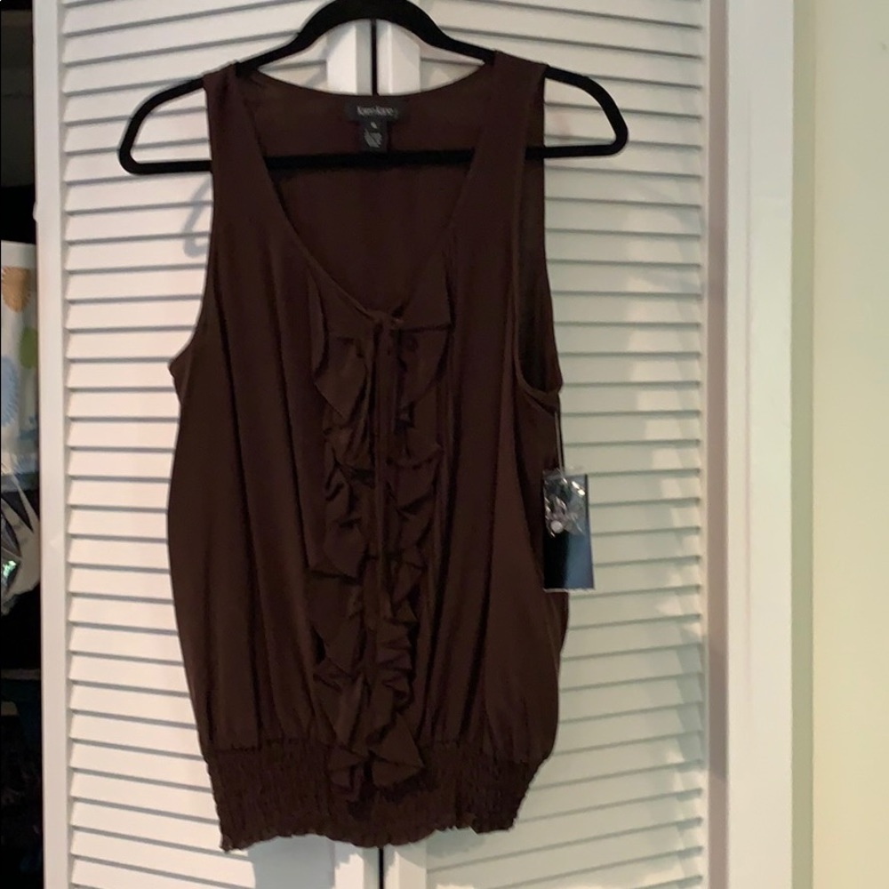 Brown silk ruffle top with tags